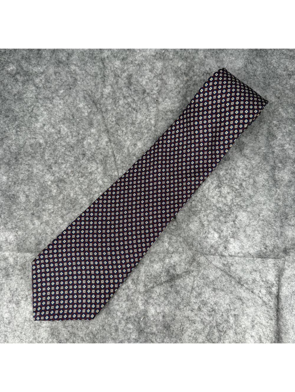 Lauren Ralph Lauren Silk Tie Burgundy Navy Blue Yellow Geometric 55L 4W 130